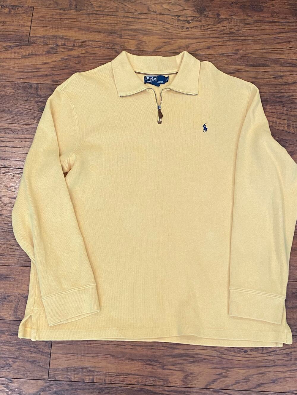 Polo Ralph Lauren Mens XL YELLOW Quarter Zip PULLOVER Pony Logo 100 Cotton